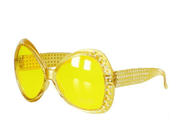 Hippie bril met steentjes, geel met gele glazen-3157