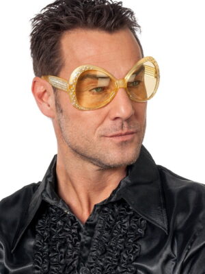 Hippie bril met steentjes, geel met gele glazen-0