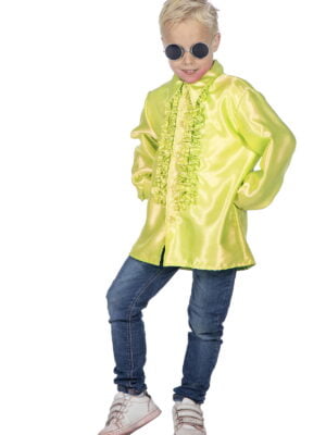Ruchesblouse satijn, neon geel, kind-0