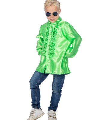 Rouchesblouse satijn, neon groen, kind-0
