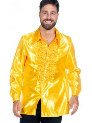 Rouchesblouse satijn, geel-0