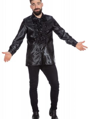 Rouchesblouse satijn, zwart-0