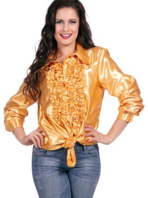 Rouchesblouse satijn, goud-0