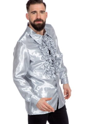 Rouchesblouse satijn, zilver-0
