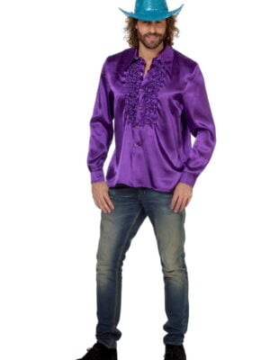 Rouchesblouse satijn, lila-0