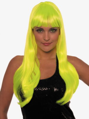 Lange pony pruik, neon geel-0