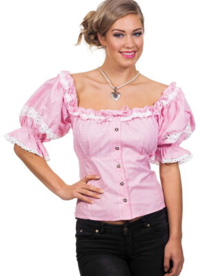 Originele Tiroler blouse, dame, roze/wit-0