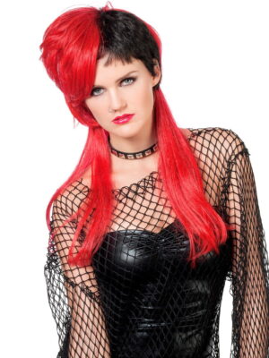 Punk pruik, zwart - rood*-0