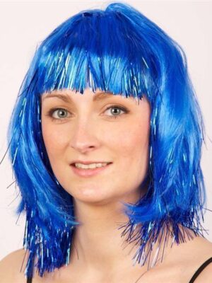 Pruik met lametta en haar, blauw. -0