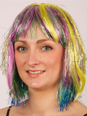 Pruik met lametta en haar, multi-0
