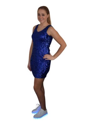 Super glitter, pailletten stretch jurkje blauw-0