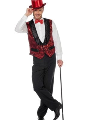 Vest, gilletje pailletten, rood-0
