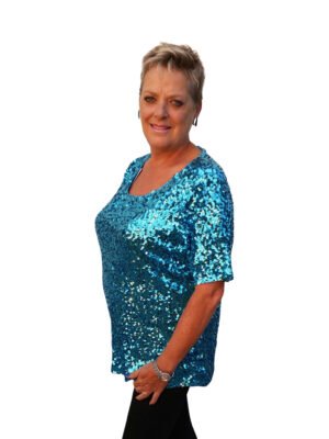 XXL top met pailletten, turquoise-0