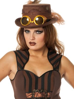 Hoed steampunk met bril, zwart of bruin-0