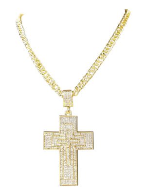 Lange ketting kruis vol met strass-0