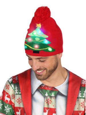 Kerstmuts met verlichting, rood-0