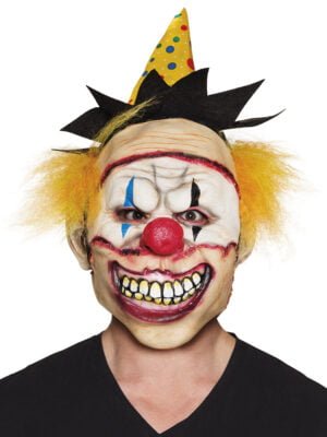 Masker latex Freaky clown met hoed en haar-0