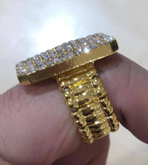 Luxe pooier ring met strass stenen, goud-14840