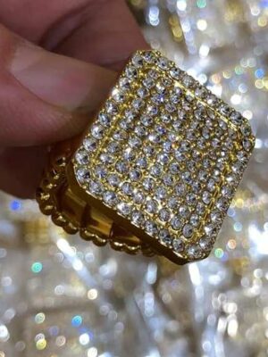 Luxe pooier ring met strass stenen, goud-0