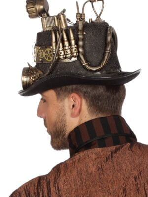 Hoed steampunk met mijnlamp (licht) goud-0