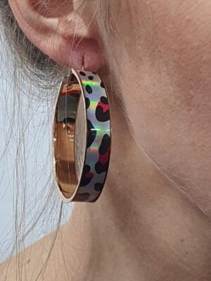 Oorbellen, zwart/wit/pink gevlekt (ringen)-0