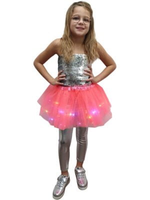 Tutu met gekleurde led lampjes, neon pink - kind-0