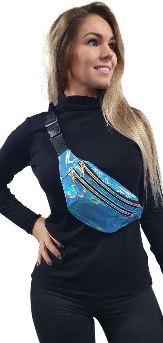Heuptasje - buideltasje - crosboddy tasje - aqua blauw - metallic -0