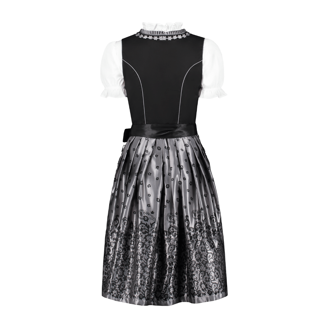 Dirndl, zwart/zilver met exclusieve print. 3 delig-18518