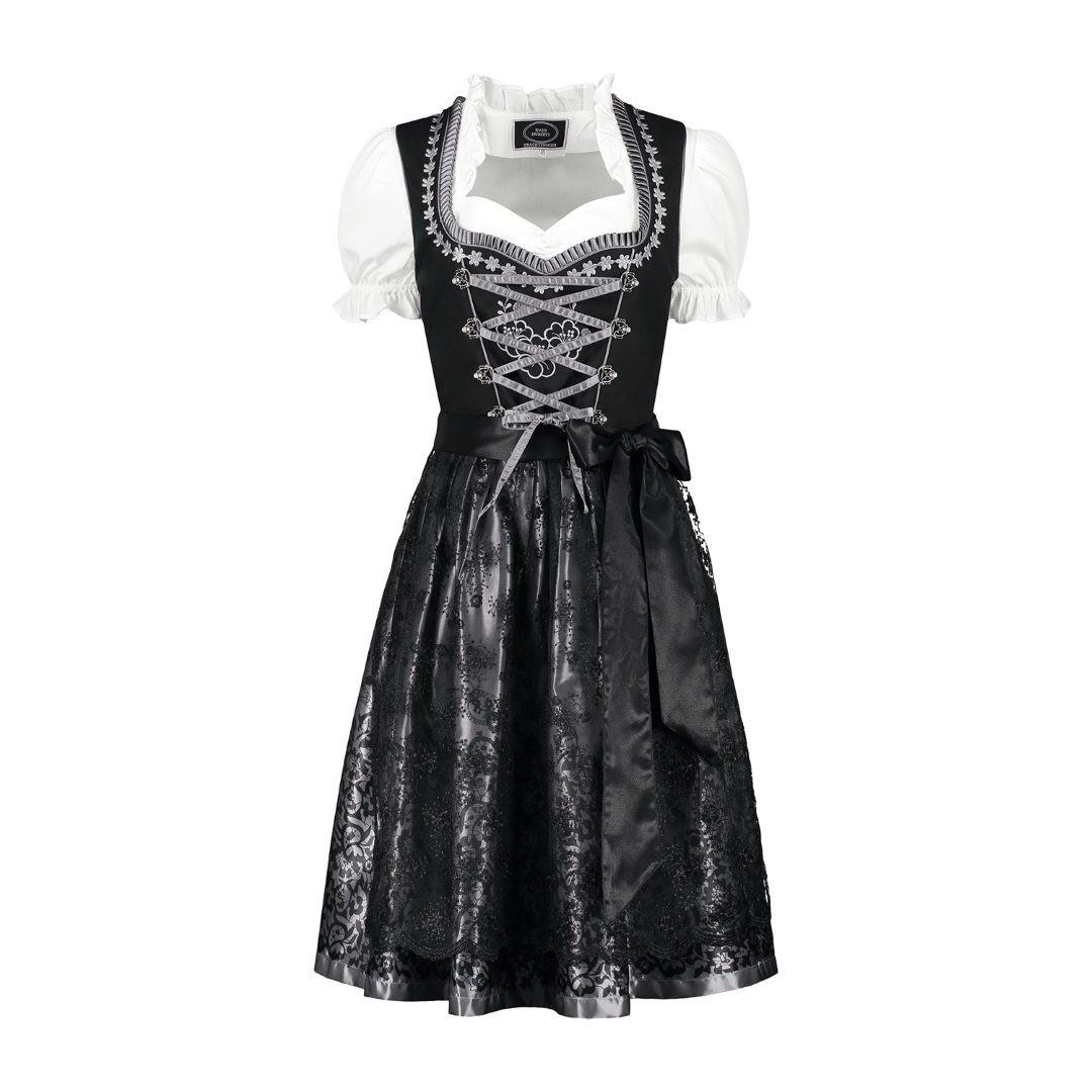 Dirndl, zwart/zilver met exclusieve print. 3 delig-18516