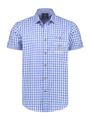 Tirolerblouse blauw/wit met borduursel, korte mouw-0