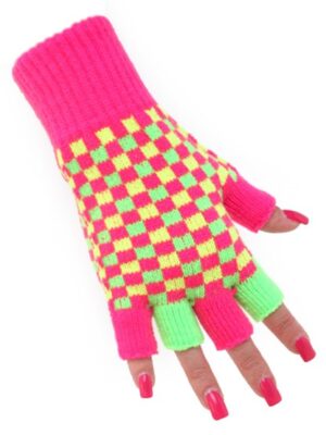 Vingerloze handschoenen fluo geblokt-0