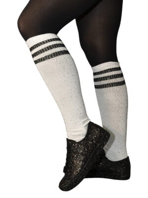 Cheerleader sokken wit, zwarte strepen met strass-0