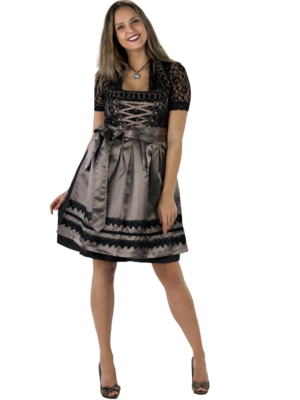 Dirndl, zwart/taupe met exclusieve print. 3 delig-0