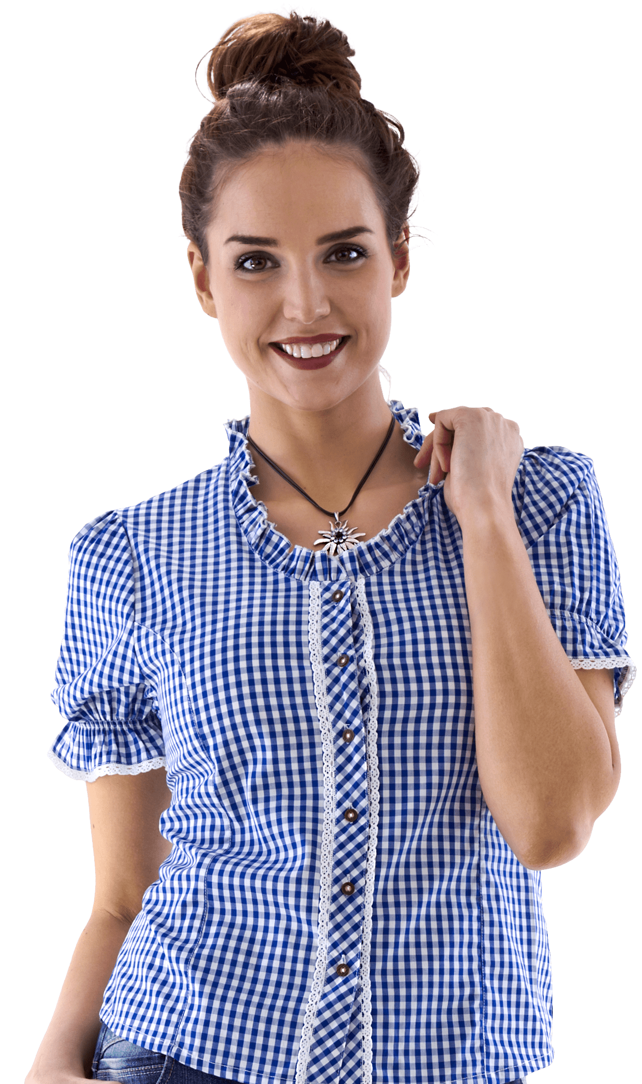 Blauw/Witte Tiroler dames bloes-20155