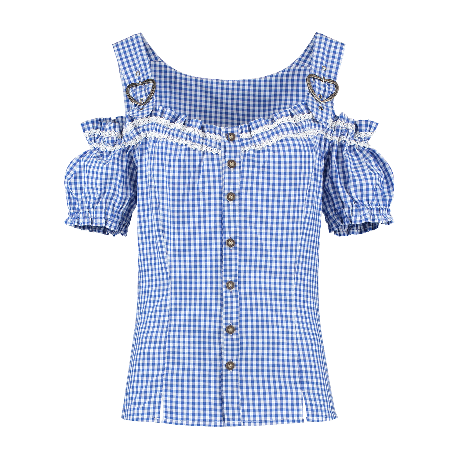 Dirndl bloes, schouderbloes blauw/wit-0