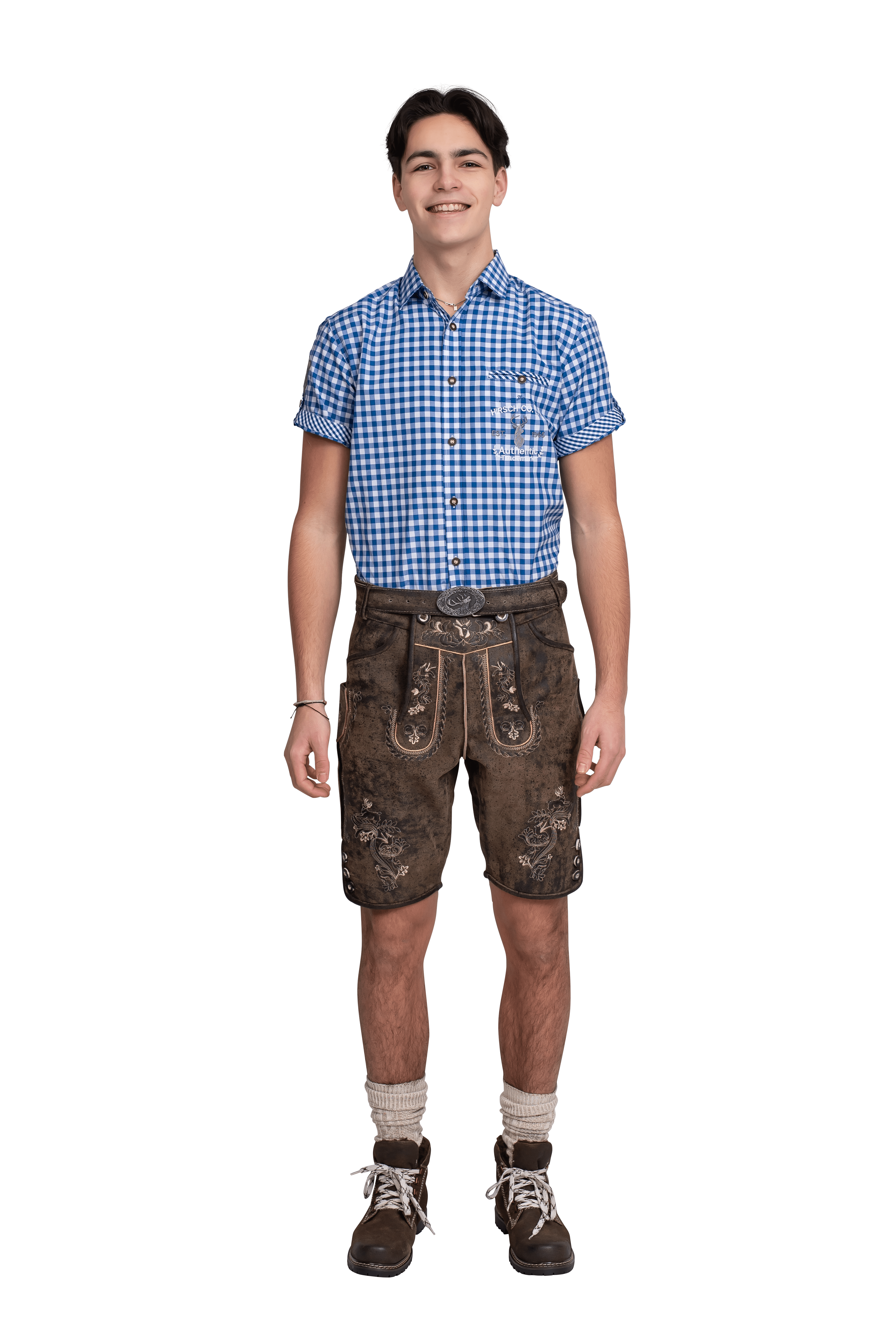Lederhose kortebroek, vintage antiek bruin met riem-20194