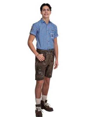 Lederhose kortebroek, vintage antiek bruin met riem-0