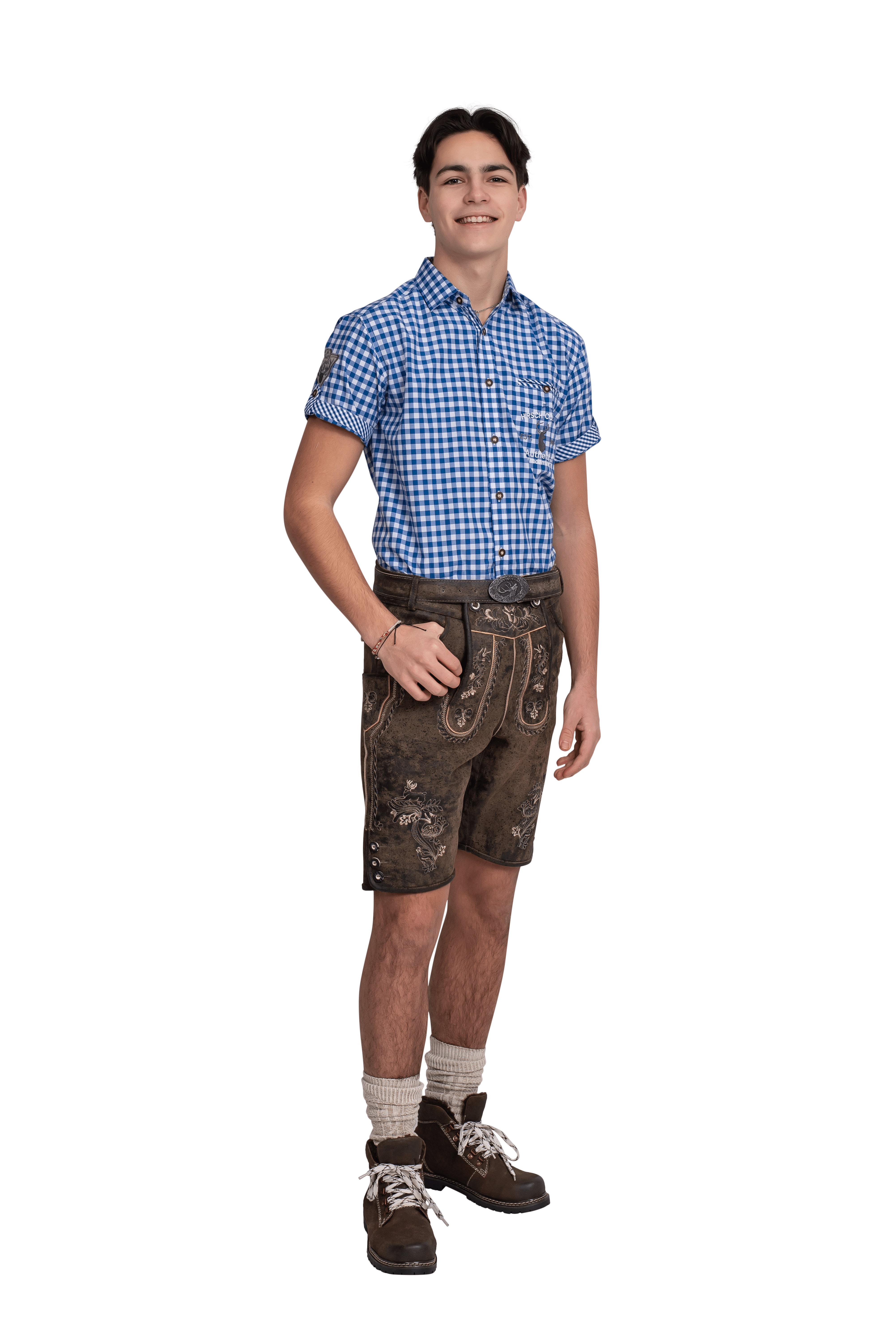 Lederhose kortebroek, vintage antiek bruin met riem-0