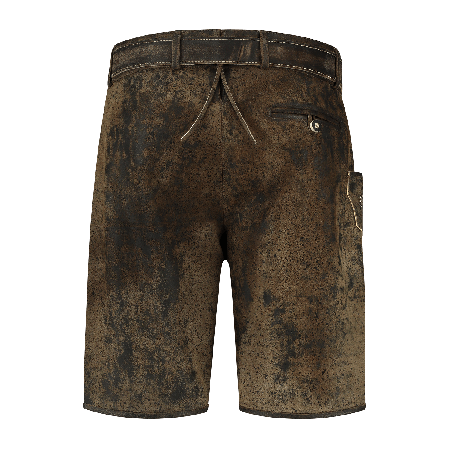 Lederhose kortebroek, vintage antiek bruin met riem-20196