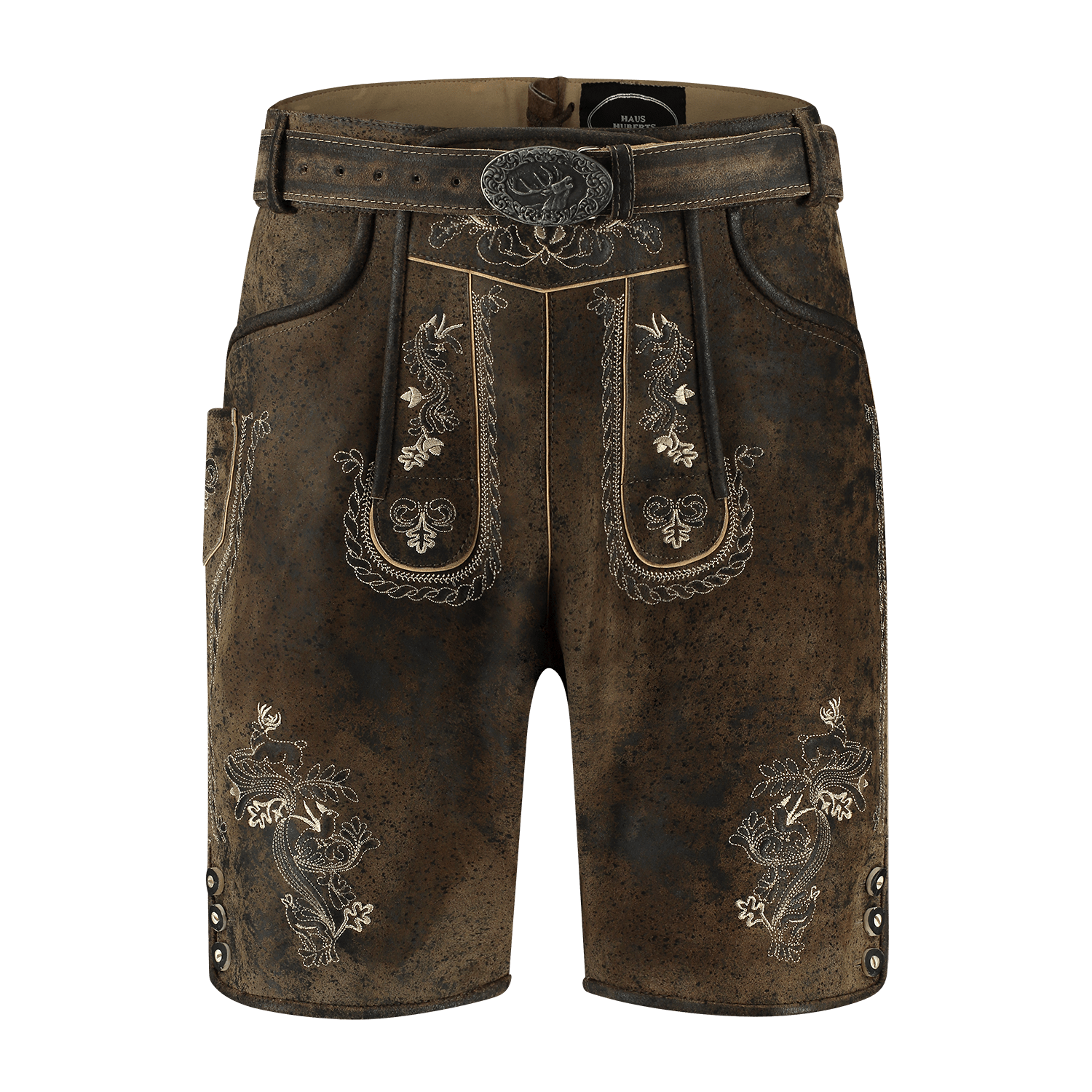 Lederhose kortebroek, vintage antiek bruin met riem-20193