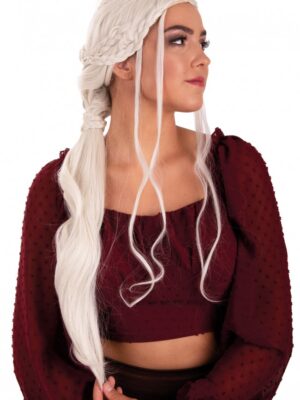 Pruik Dainerys Stormborn, lang met vlechten blond