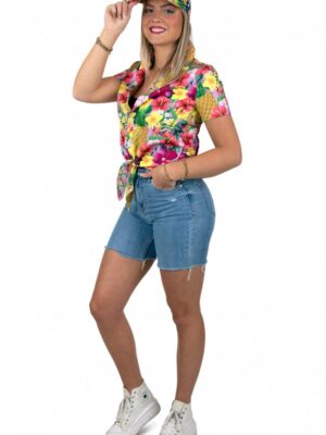 Hawaii knoop bloes met zonneklep pink