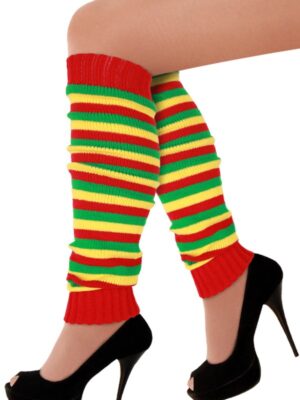 Beenwarmers rood/geel/groen smalle strepen