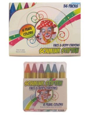 6 schminkstiften in doosje metallic