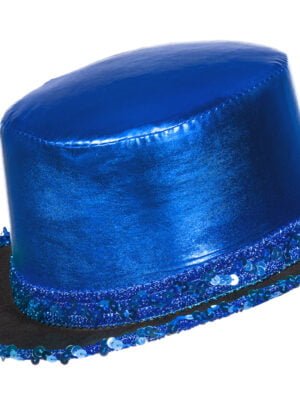 Hoge hoed lamee met paillettenband, blauw