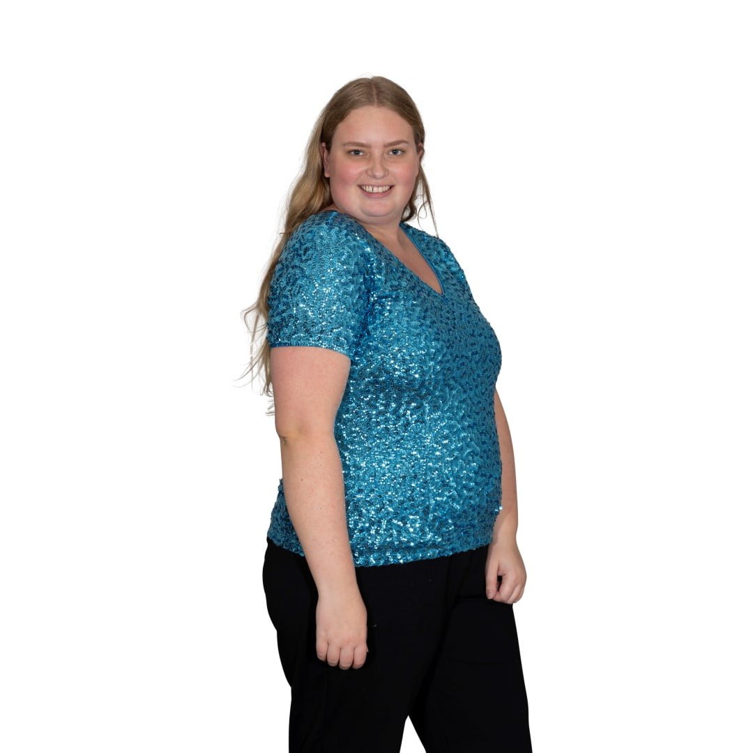 Pailletten shirt turquoise in 3 maten - Afbeelding 3