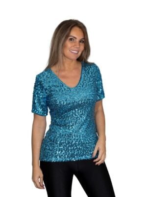 Pailletten shirt turquoise in 3 maten