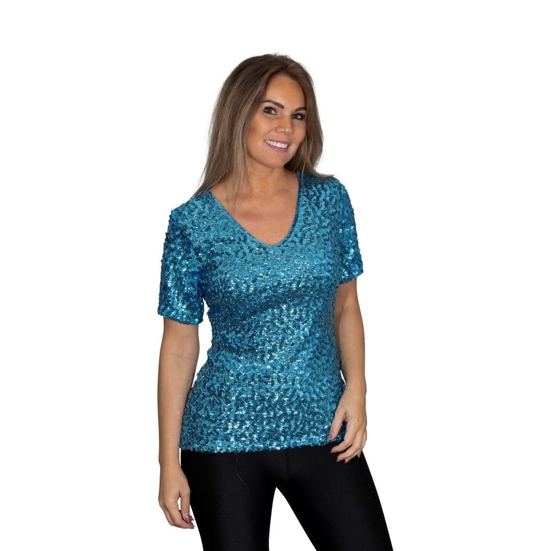 Pailletten shirt turquoise in 3 maten