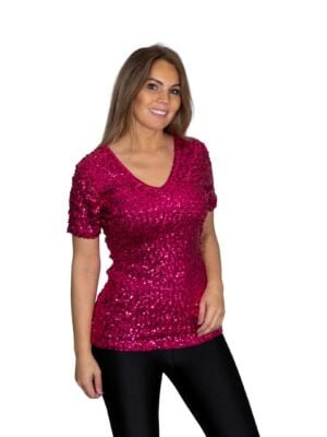 Pailletten shirt fuchsia in 3 maten