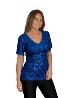 Pailletten shirt kobalt blauw in 3 maten